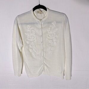 Vintage Primestyle Cream Textured Floral Button Front Cardigan M